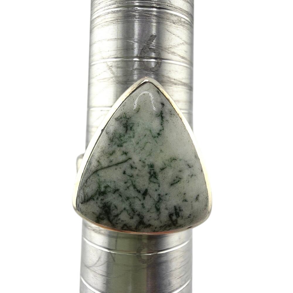 Triangle Moss Agate Or Leaf Jasper Sterling Silver Ring Artisan Jewelry 7.5